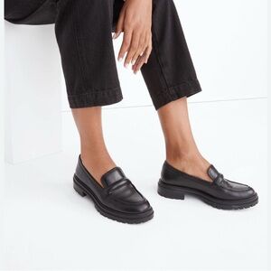Madewell Bradley Lugsole Leather Penny Loafers Shoes Sz 10  Black - Academia